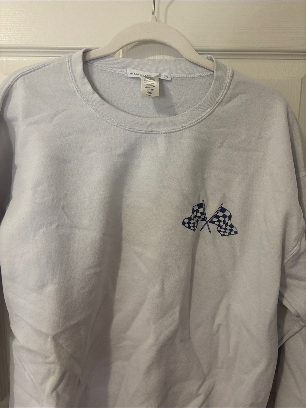 Altard State White Sweatshirt with Blue Checkered Flags
